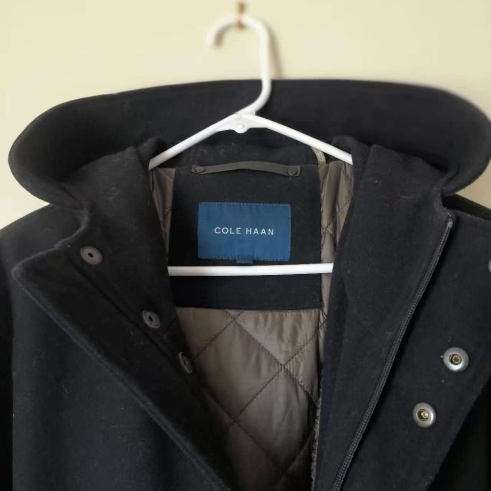 Cole Haan Black Wool Blend Hooded Jacket Size L